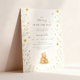 Honey Bear Floral Baby Birthday Invitation