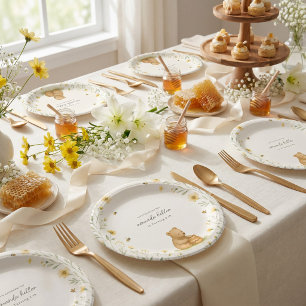 Honey Bear Floral Baby Birthday Paper Plates