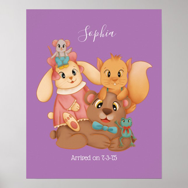 Honey Bear & Friends, DIY Name White Script Poster (Front)