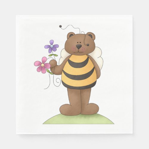 Honey Bear Holding Flowers Napkins