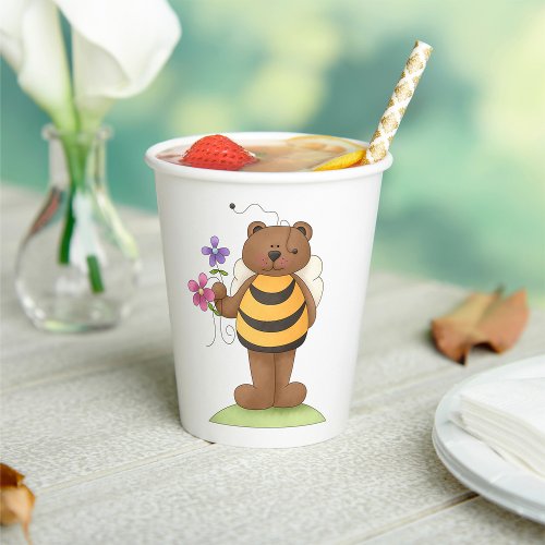 Honey Bear Holding Flowers Paper Cups