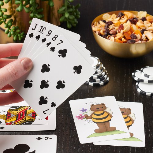 Honey Bear Holding Flowers Poker Cards