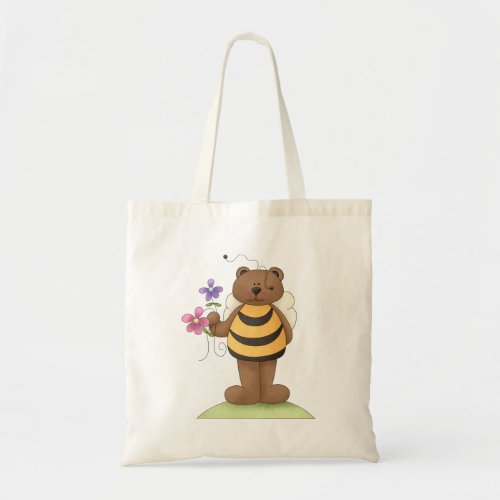 Honey Bear Holding Flowers Tote Bag