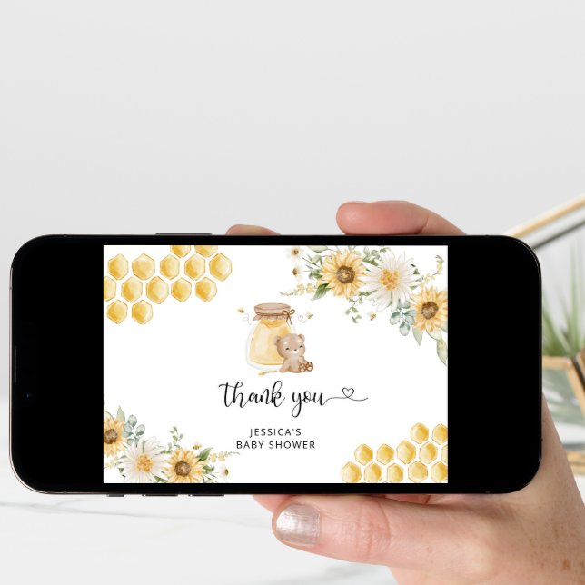 Honey bear honeycombs bee thank you card (Front Digital)