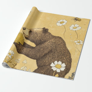 Honey Bear in Wildflower Meadow Wrapping Paper