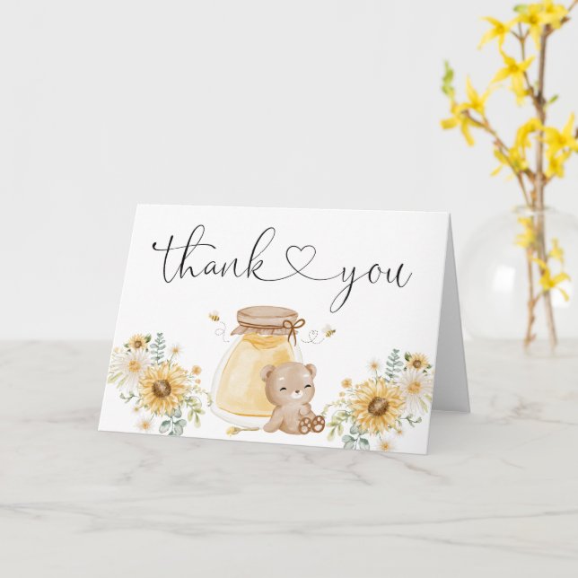 Honey Bear With Sunflowers Thank You Card (Yellow Flower)