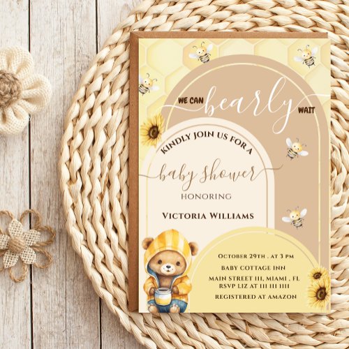 Honey Bearly Wait  Yellow Floral Baby Shower Invitation