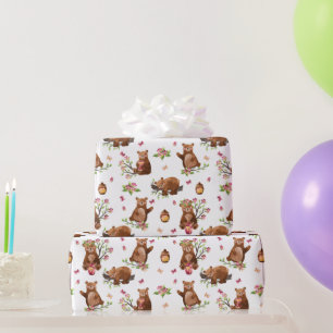 Honey Bears Pattern Baby Girl Wrapping Paper