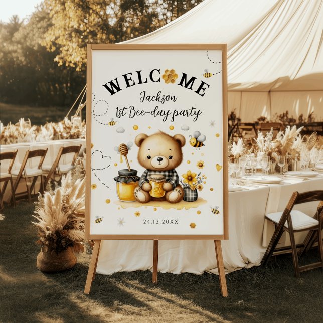 Honey Bee 1st Bee-Day Cute Bear Welcome Sign (Creator Uploaded)