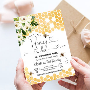 Honey Bee 1st Bee Party Birthday Invitation