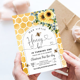 Honey Bee 1st Bee Party Birthday Invitation