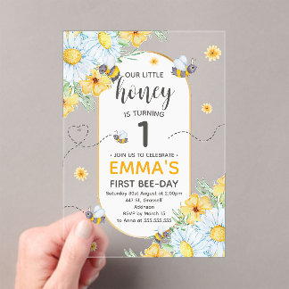 Honey Bee 1st Birthday Party Acrylic Invitations