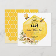 Honey Bee 1st Birthday Party Invitation Girl