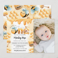 Honey Bee 1st Birthday Party Photo Invitation