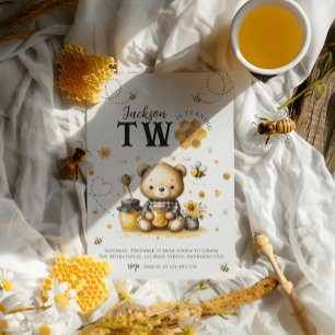 Honey Bee 2st Birthday Bear Birthday Party Invitation