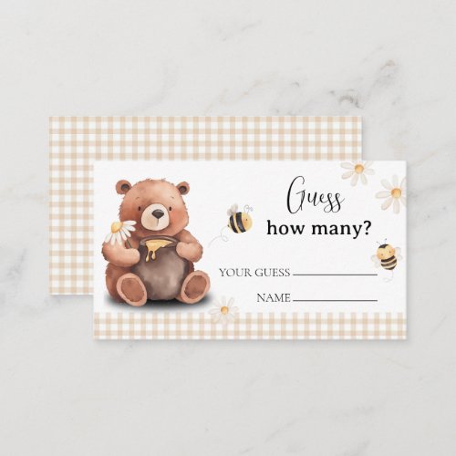 Honey Bee and Bear Guess How Many Baby Shower Enclosure Card