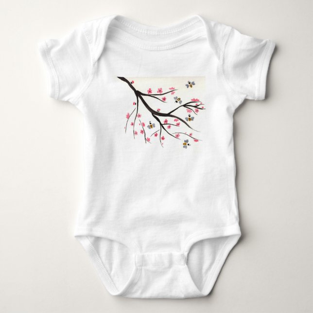 Honey bee and Cherry Blossom Baby Tutu Baby Bodysuit (Front)