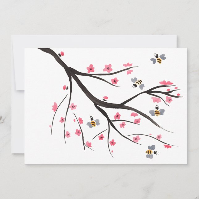 Honey Bee and Cherry Blossom Invitation (Front)