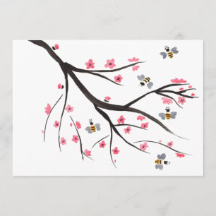 Honey Bee and Cherry Blossom Invitation