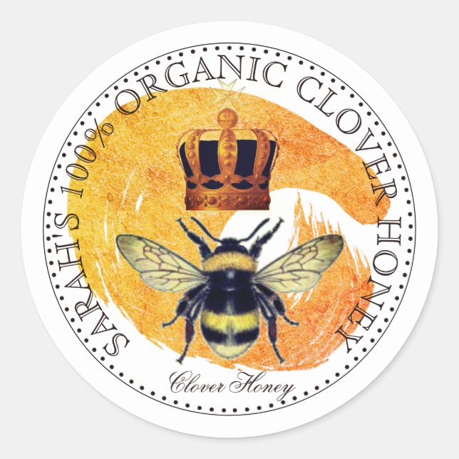 Honey Bee And Crown Honey Jar Label (Front)