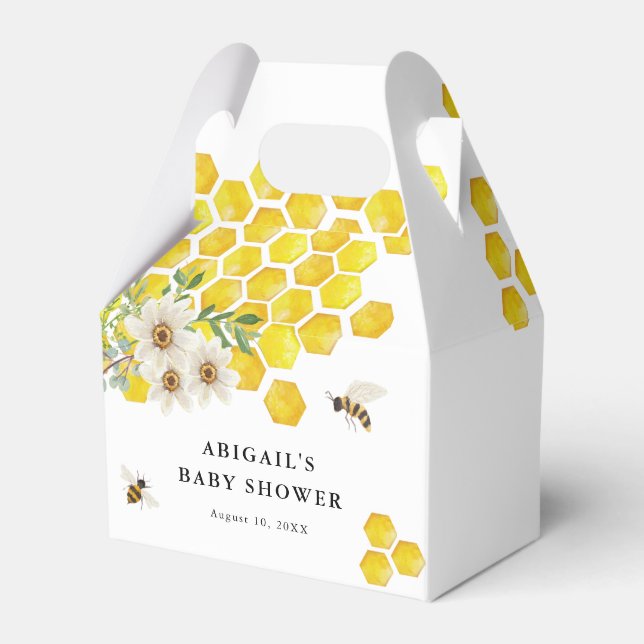Honey Bee and Daisies Personalized Baby Shower Favor Boxes (Front Side)