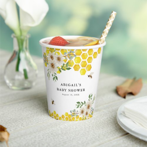 Honey Bee and Daisies Personalized Baby Shower Paper Cups