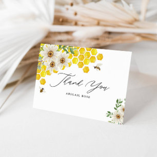 Honey Bee and Daisies Personalized Folded Letterpress Thank You Card