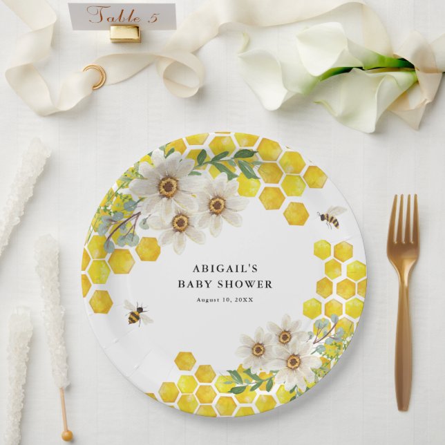 Honey Bee and Daisies Personalized  Paper Plates (Wedding)