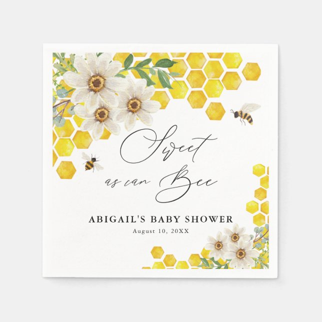 Honey Bee and Daisies Sweet as Can Bee Baby Shower Napkins (Front)