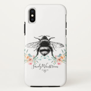 Honey Bee And Floral Custom Name iPhone X Case