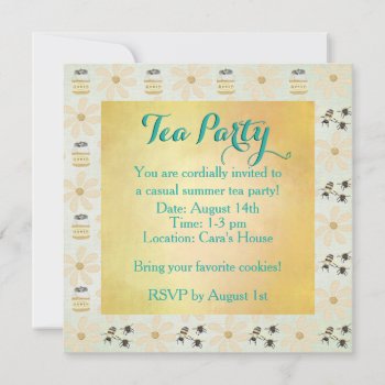 Honey Bee And Flower Tea Party Invitations by retroflavor at Zazzle