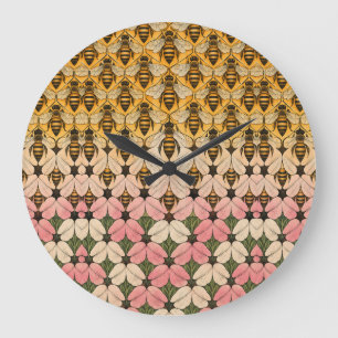 Honey Bee and Flower Tessellation Large Clock