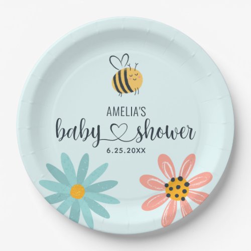 Honey Bee and Flowers Baby Shower Paper Plates