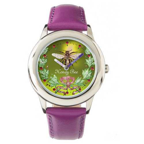 HONEY BEE AND GREEN FLORAL CROWN Beekeeper Yellow Watch