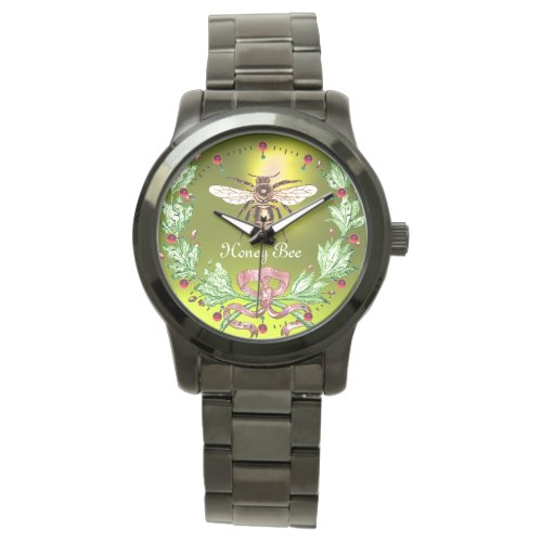 HONEY BEE AND GREEN FLORAL CROWN Beekeeper Yellow Watch