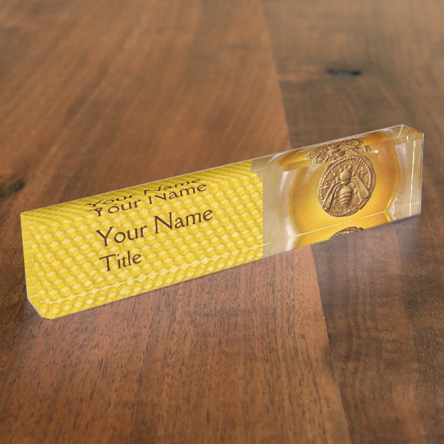 HONEY BEE AND HONEYCOMB , BEEKEPER, BEEKEEPING DESK NAME PLATE (Side)