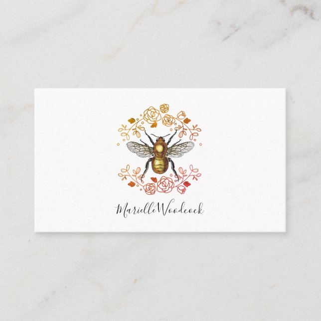 Honey Bee And Laurel Of Roses Business Card (Front)