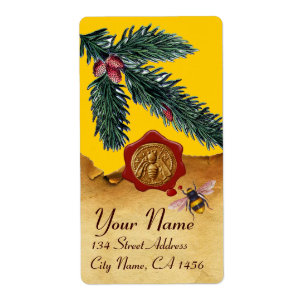 HONEY BEE AND PINE BRANCH,BEEKEEPER RED WAX SEAL LABEL