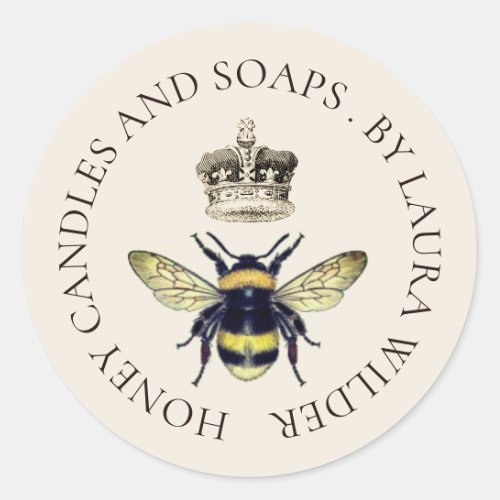 Honey Bee And Regal Crown Honey Candles Soaps Classic Round Sticker