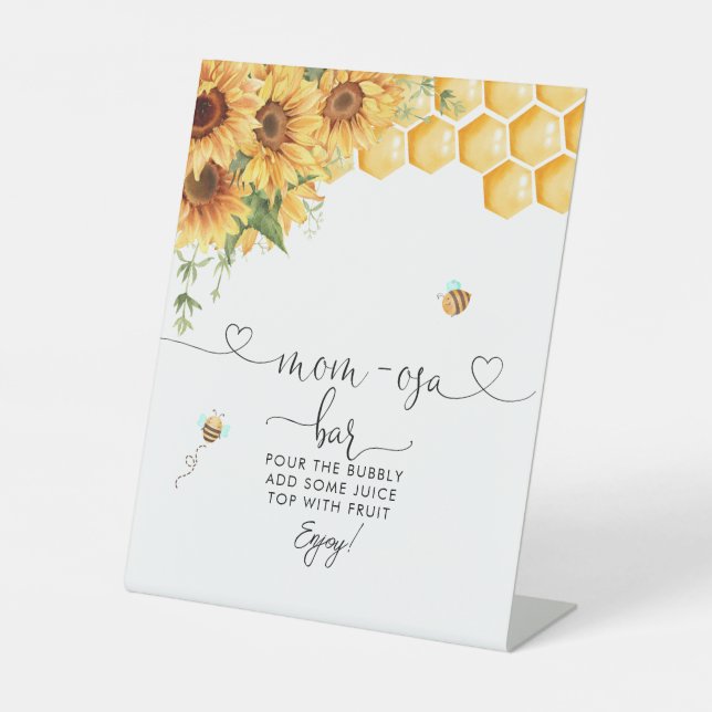 Honey Bee And Sunflowers Mom-osa Bar Pedestal Sign (Front)