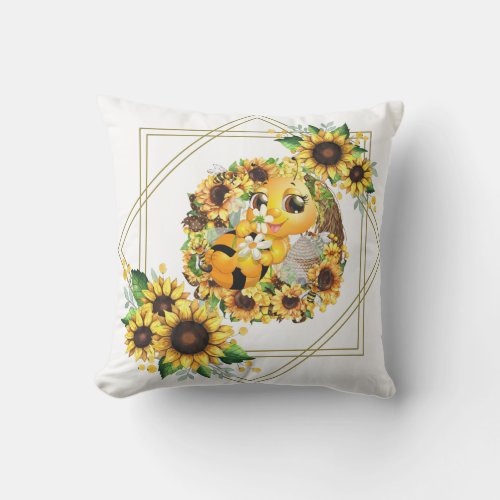 Honey Bee And Sunflowers Outdoor Pillow