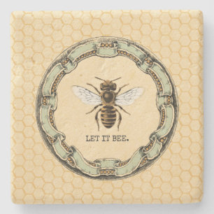 Honey Bee and Vintage Frame Stone Coaster
