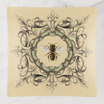 Honey Bee And Vintage Ornate Frames Trinket Tray by AnyTownArt at Zazzle