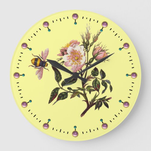 HONEY BEE AND WILD ROSES BEEKEEPER LARGE CLOCK