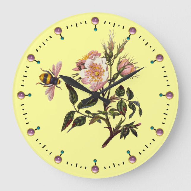 HONEY BEE AND WILD ROSES ,BEEKEEPER LARGE CLOCK (Front)