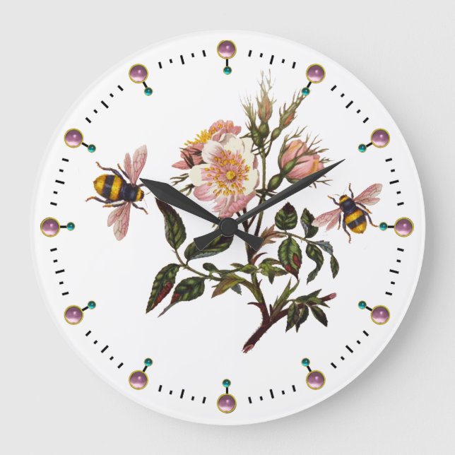HONEY BEE AND WILD ROSES ,BEEKEEPER LARGE CLOCK (Front)