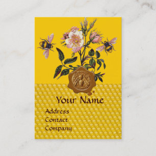 HONEY BEE AND WILD ROSES ,BEEKEEPER WAX SEAL BUSINESS CARD