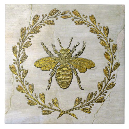 Honey Bee and Wreath Ceramic Tile