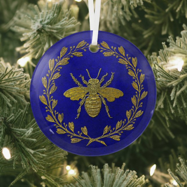 Honey Bee and Wreath  Glass Ornament (Insitu)