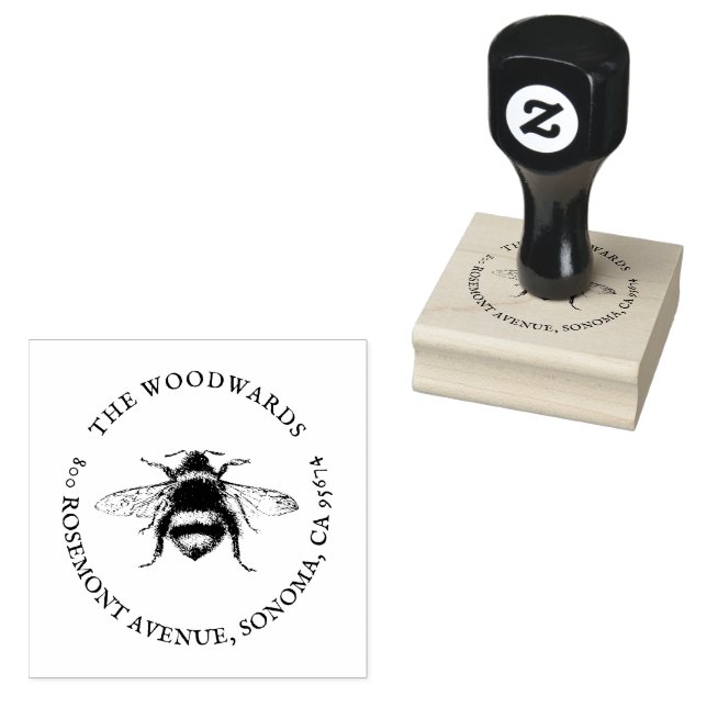 Honey Bee Antique Family Name Return Address Rubber Stamp (Stamped)